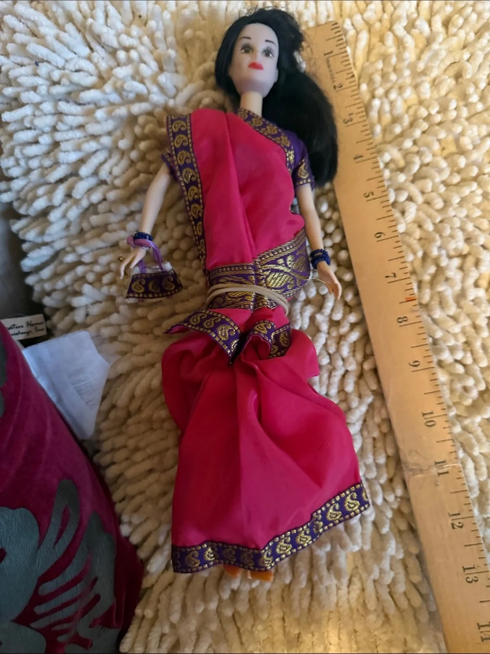 Bright Pink Doll Sari with Purple and Gold Trim